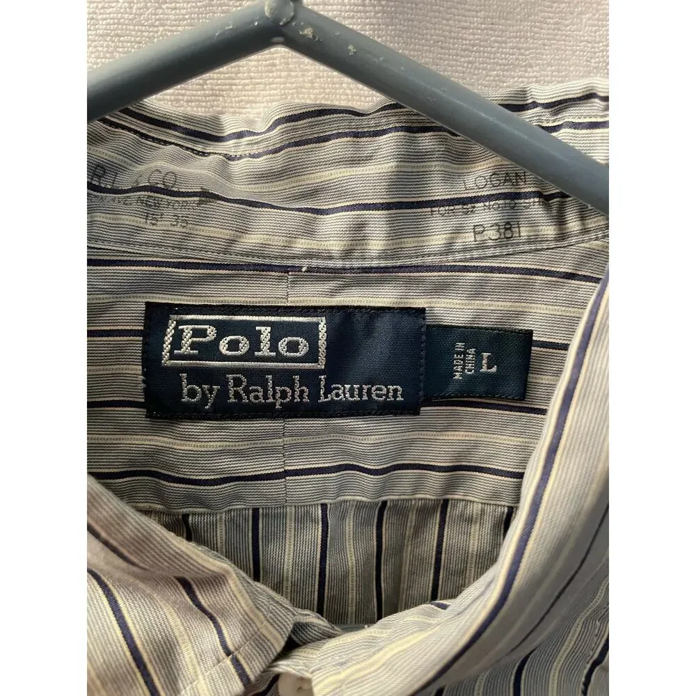 Polo Ralph Lauren size Large button up blue white‎ striped dress shirt